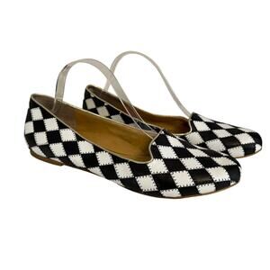 Andrew Stevens Charolette Flat Shoes Womens 10M Black White Checkered Patchwork